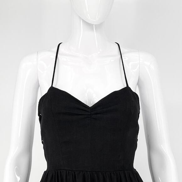 Reformation Pepper Linen Midi Dress Women’s Size 2 Black Backless Made in USA - Picture 2 of 6